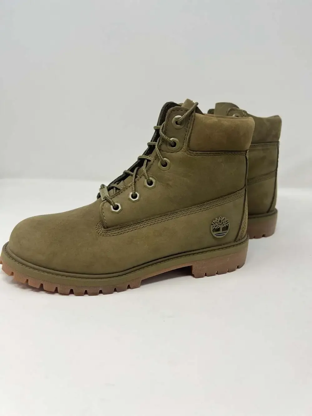 Timberland 6 Inch Premium Waterproof Boot 'Olive Green' for Boys, Size 4.5